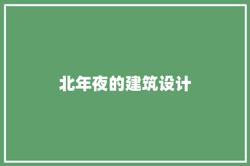 北年夜的建筑设计 住宅建筑设计