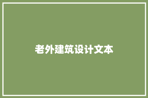 老外建筑设计文本 施工工艺