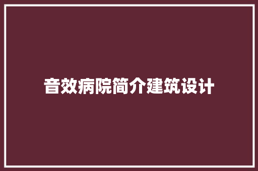 音效病院简介建筑设计 常用设备