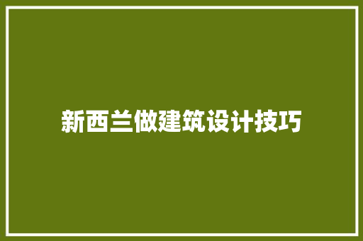 新西兰做建筑设计技巧