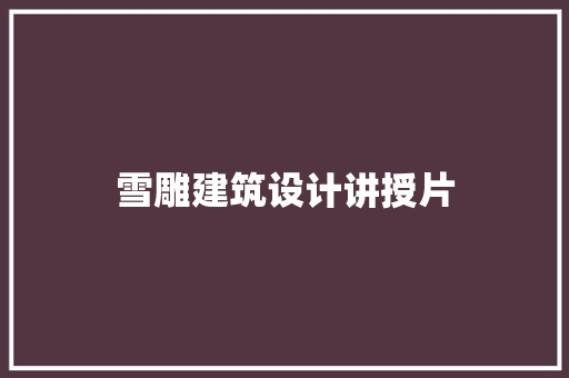 雪雕建筑设计讲授片 施工技术