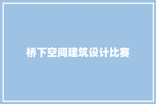 桥下空间建筑设计比赛 施工管理