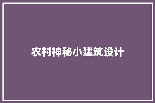 农村神秘小建筑设计 工艺流程