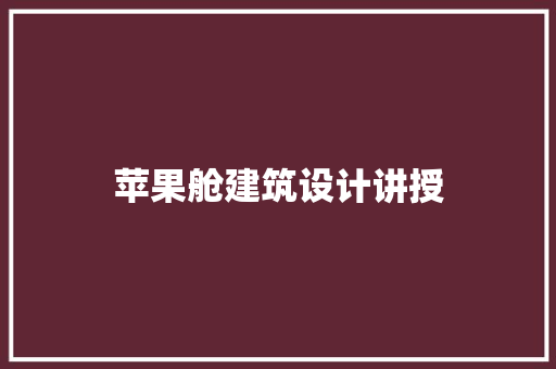 苹果舱建筑设计讲授 施工技术