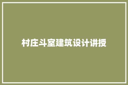 村庄斗室建筑设计讲授 公共建筑设计