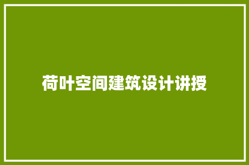 荷叶空间建筑设计讲授 住宅建筑设计