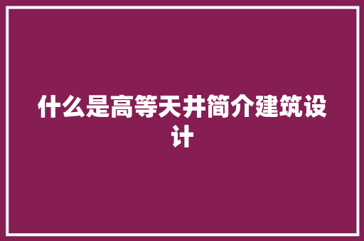 什么是高等天井简介建筑设计