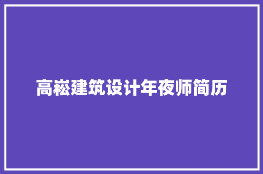 高崧建筑设计年夜师简历