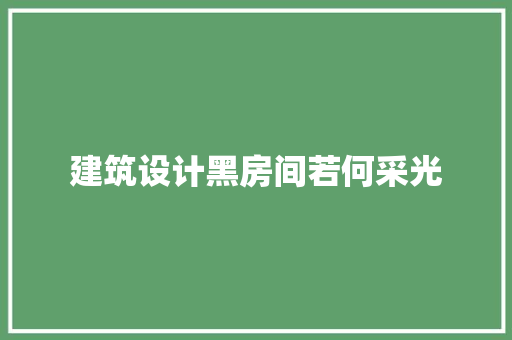 建筑设计黑房间若何采光 住宅建筑设计