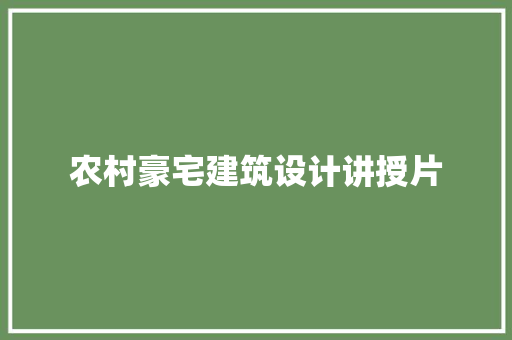 农村豪宅建筑设计讲授片