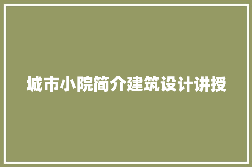 城市小院简介建筑设计讲授