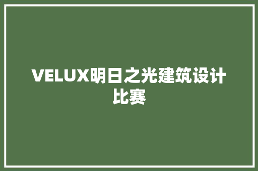 VELUX明日之光建筑设计比赛 住宅建筑设计