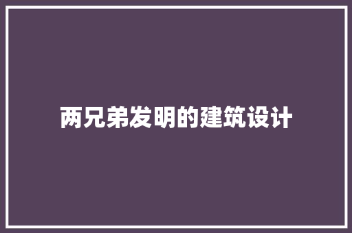 两兄弟发明的建筑设计