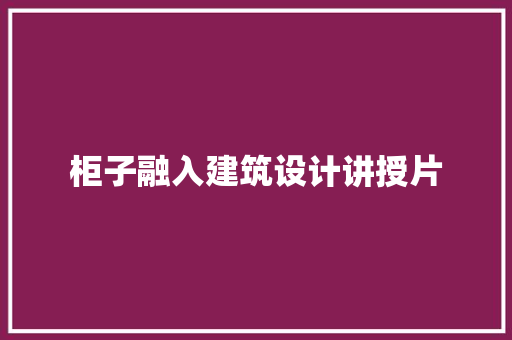 柜子融入建筑设计讲授片