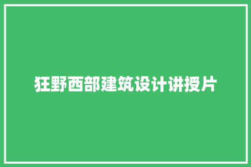 狂野西部建筑设计讲授片 工艺流程