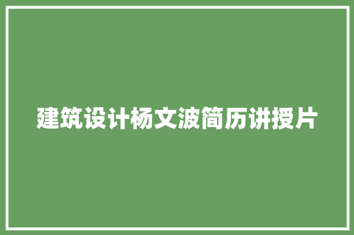 建筑设计杨文波简历讲授片 公共建筑设计