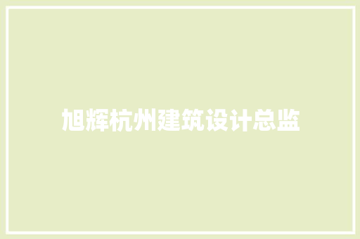 旭辉杭州建筑设计总监
