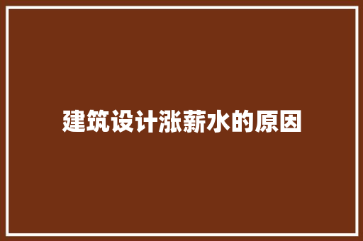 建筑设计涨薪水的原因 设计原则