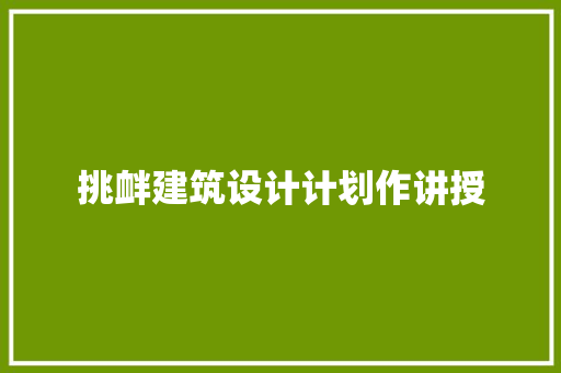 挑衅建筑设计计划作讲授 施工管理