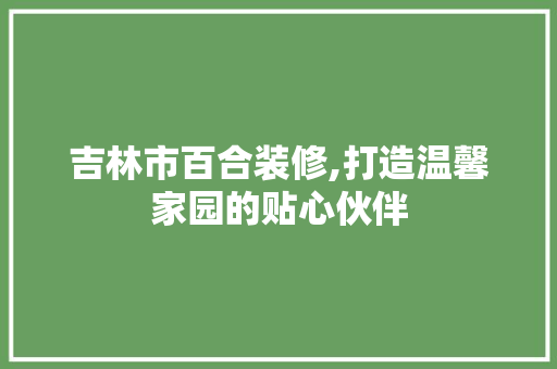 吉林市百合装修,打造温馨家园的贴心伙伴 常用设备