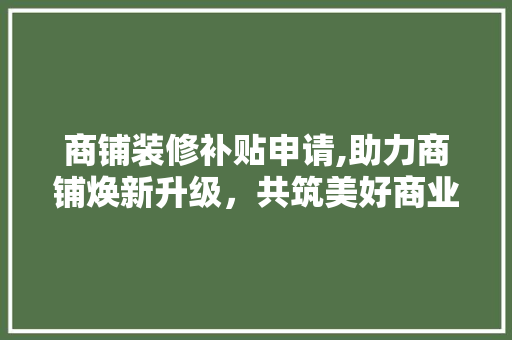 商铺装修补贴申请,助力商铺焕新升级，共筑美好商业未来 常见问题