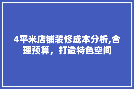 4平米店铺装修成本分析,合理预算，打造特色空间 常用设备