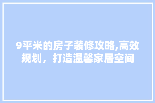 9平米的房子装修攻略,高效规划，打造温馨家居空间 材料设备