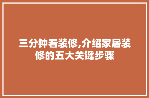 三分钟看装修,介绍家居装修的五大关键步骤 施工工艺