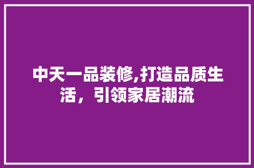 中天一品装修,打造品质生活，引领家居潮流 住宅建筑设计