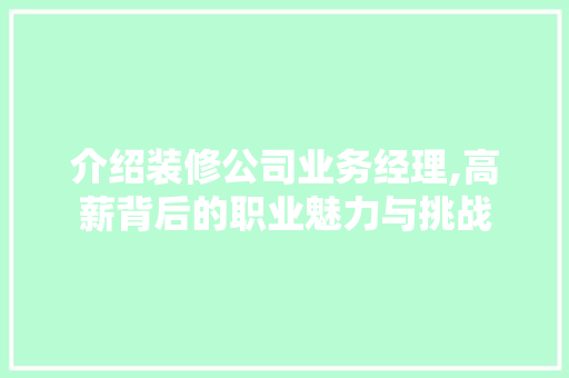介绍装修公司业务经理,高薪背后的职业魅力与挑战 工艺流程