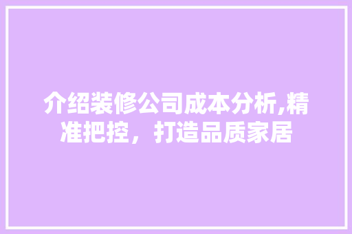 介绍装修公司成本分析,精准把控，打造品质家居 常见问题