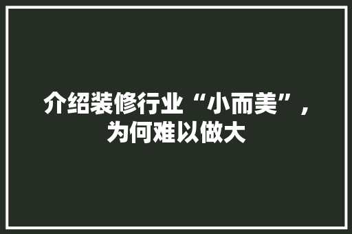 介绍装修行业“小而美”,为何难以做大 建筑法规