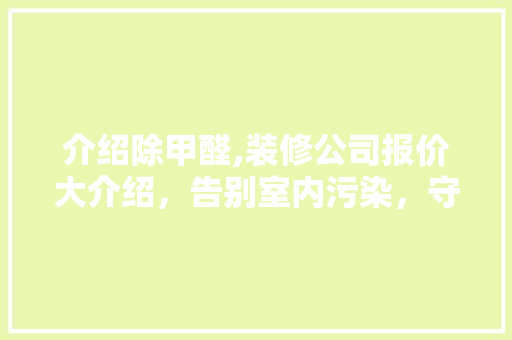 介绍除甲醛,装修公司报价大介绍，告别室内污染，守护家庭健康 工艺流程