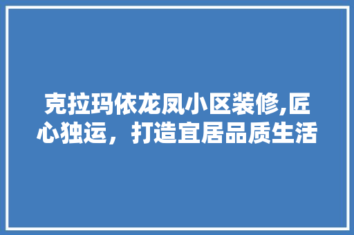 克拉玛依龙凤小区装修,匠心独运，打造宜居品质生活 住宅建筑设计