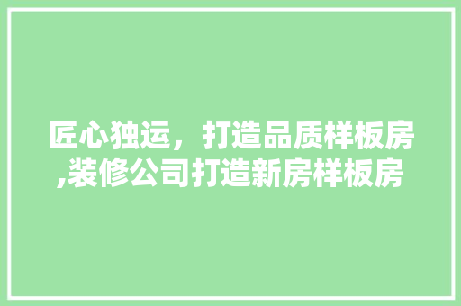 匠心独运，打造品质样板房,装修公司打造新房样板房的方法分析 常用设备