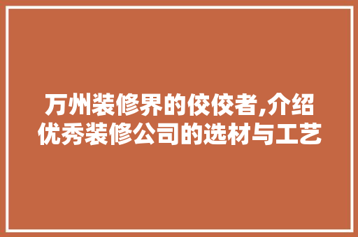 万州装修界的佼佼者,介绍优秀装修公司的选材与工艺 建筑设计