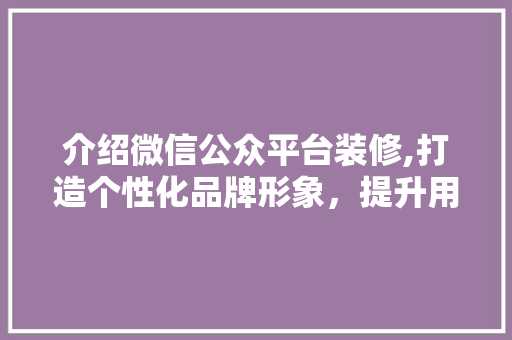 介绍微信公众平台装修,打造个性化品牌形象，提升用户体验 施工管理