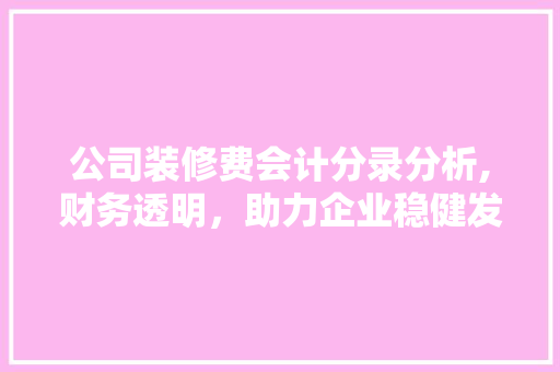 公司装修费会计分录分析,财务透明，助力企业稳健发展 施工技术