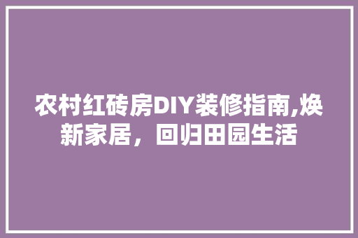 农村红砖房DIY装修指南,焕新家居，回归田园生活 设计原则