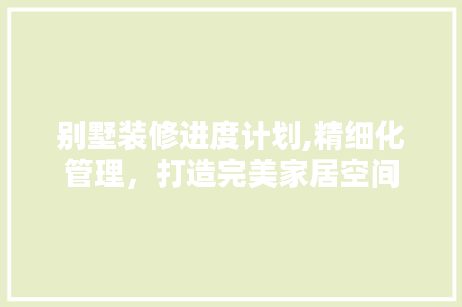 别墅装修进度计划,精细化管理，打造完美家居空间 施工管理