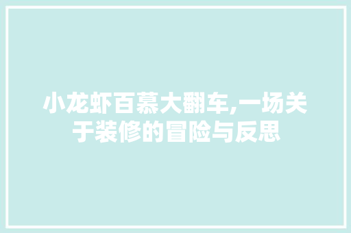 小龙虾百慕大翻车,一场关于装修的冒险与反思 住宅建筑设计
