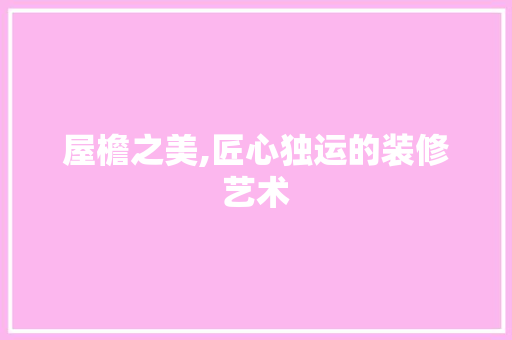 屋檐之美,匠心独运的装修艺术 常用设备