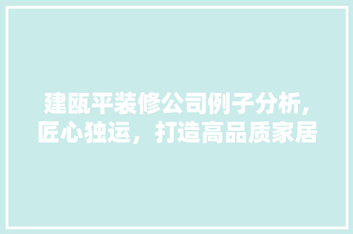 建瓯平装修公司例子分析,匠心独运，打造高品质家居空间 施工管理