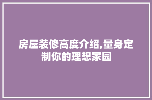 房屋装修高度介绍,量身定制你的理想家园 施工工艺
