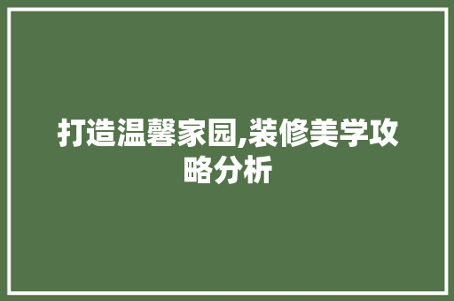打造温馨家园,装修美学攻略分析