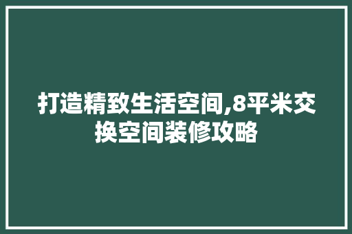 打造精致生活空间,8平米交换空间装修攻略 常用设备