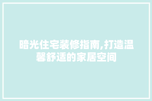 暗光住宅装修指南,打造温馨舒适的家居空间 施工管理