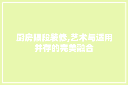 厨房隔段装修,艺术与适用并存的完美融合 住宅建筑设计