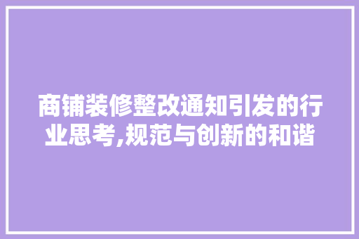 商铺装修整改通知引发的行业思考,规范与创新的和谐共生 材料设备