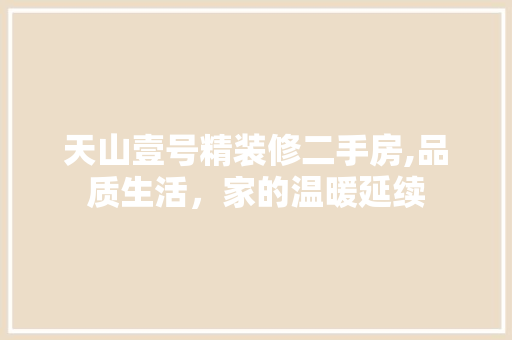 天山壹号精装修二手房,品质生活，家的温暖延续 施工管理
